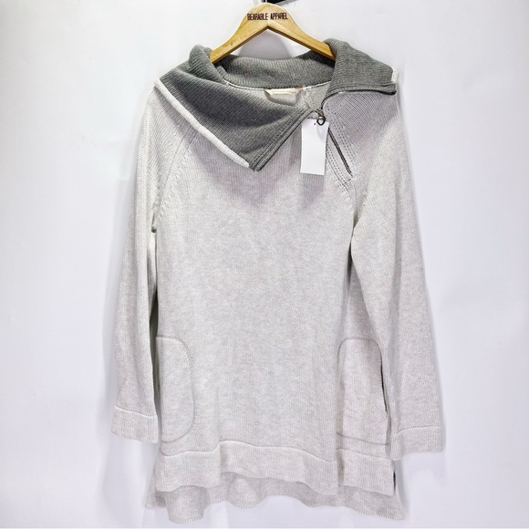 Soft Surroundings Cotton and Wool Asymmetric Zip Collar Tunic Sweater - Picture 2 of 6